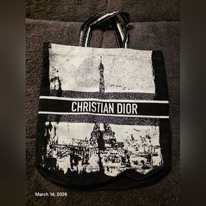 Dior Black and White Canvas Messenger Tote with Paris Motif